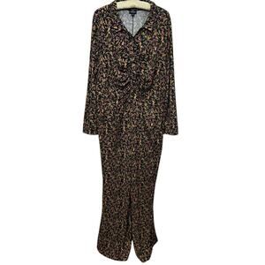 Torrid Wide Leg Jumpsuit 2X Floral Long Sleeve Jersey Ruched Stretchy Casual